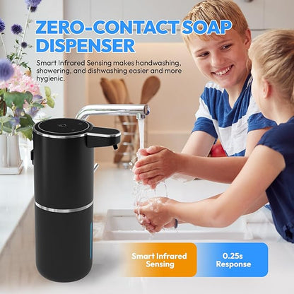 Automatic Foaming Soap Dispenser,Touchless Foam Soap Dispenser,12.8oz Rechargeable Wall Mounted Smart for Bathroom and Kitchen Dish Soap,Easy for Toddlers(Black)