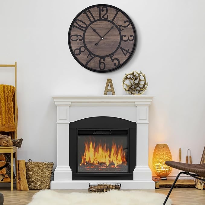LEIKE Large Wall Clocks for Living Room,Non Ticking Silent,Battery Operated Big Round Modern Wood Wall Clock for Bedroom,Farmhouse,Office,Vintage Home Decor-24 Inch/60CM-Black-Arabic Number