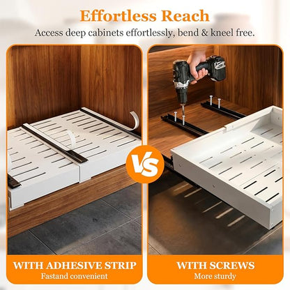 Pull Out Cabinet Organizer for Kitchen,Full Expandable Width 12"-19" Depth 16"-22" Cabinet Drawers Slide Out No Drill Adhesive,Cabinet Pull Out Shelves for Kitchen Pots Pans Spices 2Pack