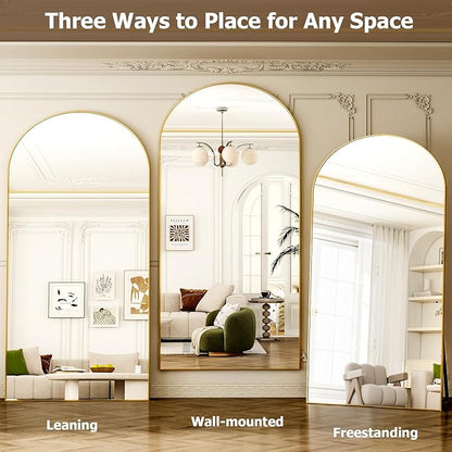 GLSLAND-77 x38 Arched Full Length Mirror - Oversize Floor Mirrors Aluminum Alloy Frame Full Body Dressing Mirror for Bedroom Living Room,Gold