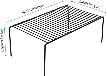 iPEGTOP Kitchen Cabinet Shelf Organizer Set of 2, Large (15.7 x 9.4 inch) Metal Wire Pantry Storage Shelves, Dish Plate Racks for Cabinets, Freezer, Counter, Cupboard Organizers and Storage, Black