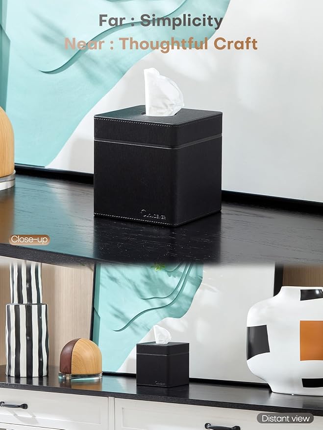 Cloudever Tissue Box Holder Cover, Modern PU Leather Square Decorative Tissue Holder Organizer-Woven New Off White
