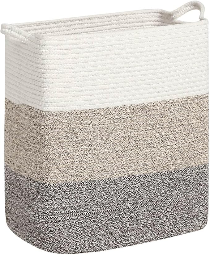 Tall Laundry Basket With Handles,Woven Cotton Rope Big Laundry Hamper Sorters,Versatile Storage for Dirty Clothes,Baby Toys,and Blankets in Bathroom, Nursery,and Living Room (Gradient Brown, 80L)