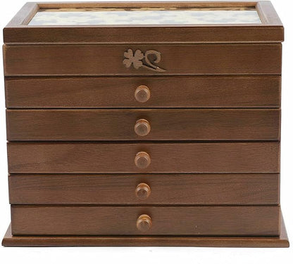 6-layer Jewelry Box Organizer, Lucky Four Leaf Clover Rustic Wooden Jewelry Boxes & Organizers,Jewelry Storage for Rings Earrings Necklaces Bracelets Christmas New Year Gift