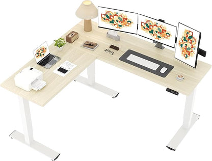 SANODESK L Shaped Standing Desk Adjustable Height, Electric Corner Standing Desk, 71 x 63 inch Sit Stand Computer Table with Splice Board, Maple