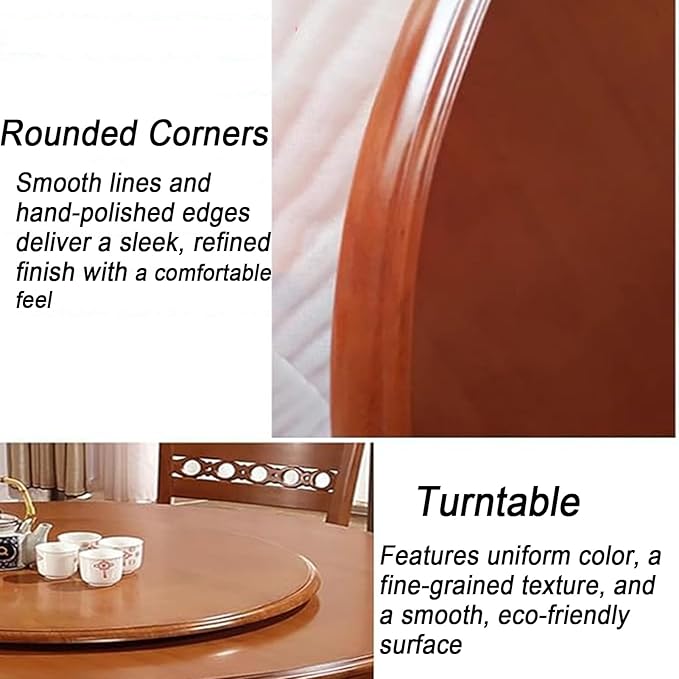 Large Lazy Susan Turntable, Wooden Round Tray Rotating for Dining Table Top Centerpiece Silent Smooth SpinBy Hand Kitchen Turntable Organizer, Easy to Clean (Brown, 35.4 in)