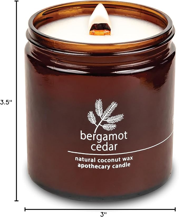 Hemlock Park Crackling Wood Wick Candle Handcrafted with Natural Coconut Wax (Large 16 oz, Bergamot Cedar)