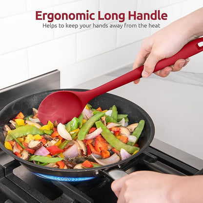 600ºF Heat Resistant Silicone Spoon: U-Taste 13.3in Solid Kitchen Cooking Spoon, Nonstick Food Grade Large & Long Soup Rubber Utensil for Mixing, Serving, Stirring, Basting, for Pot Cookware (Red)