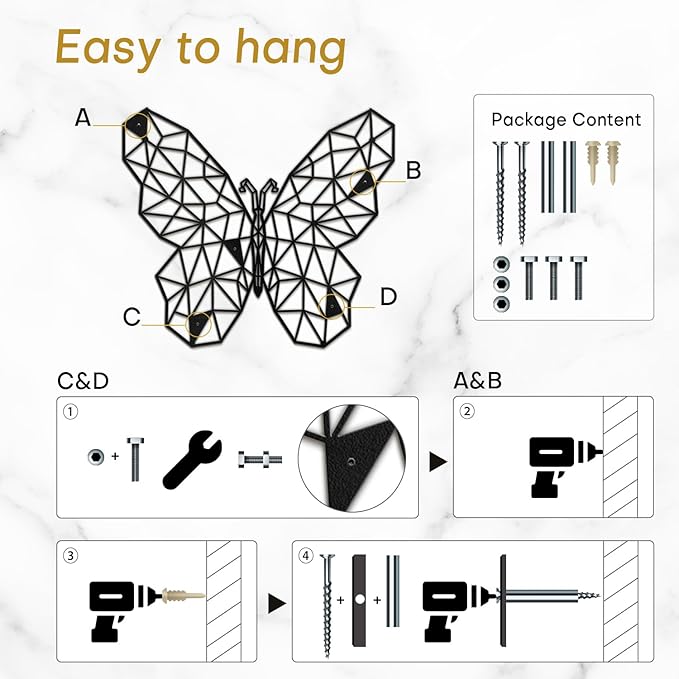 SIGNLEADER Metal Wall Art Decor The Butterfly Effect Modern Abstract Wall Sculpture Hangings Home Decoration for Living Room, Bedroom, Bathroom, Kitchen, Outdoor - 12" Black