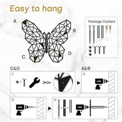 SIGNLEADER Metal Wall Art Decor The Butterfly Effect Modern Abstract Wall Sculpture Hangings Home Decoration for Living Room, Bedroom, Bathroom, Kitchen, Outdoor - 12" Black
