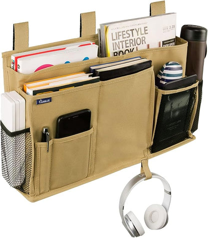 Surblue Bedside Caddy Hanging Bed Organizer Storage Bag Pocket for Bunk and Hospital Beds, College Dorm Rooms Baby Bed Rails,Camp 8 Pockets (Khaki)