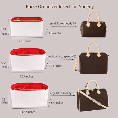 Purse Organizer Insert for handbag，Dupont paper Ultra-Light weight Bag Organizer Insert for LV Speedy 30 Waterproof (Large-white red)