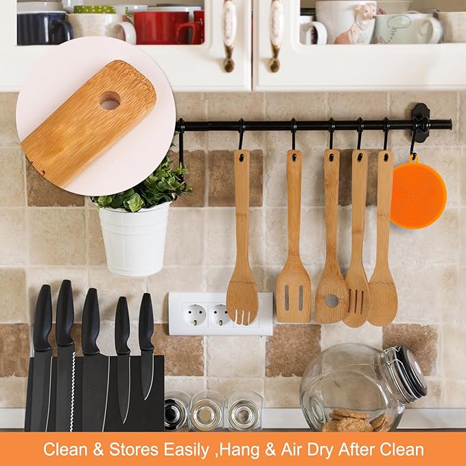 Wooden Spoons for Cooking,Heat-resistant Wood Serving Utensil Set Ideal for Kitchen Nonstick Cookware Everyday Use,Bamboo Cooking Spoon Spatula