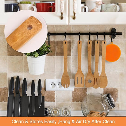 Wooden Spoons for Cooking,Heat-resistant Wood Serving Utensil Set Ideal for Kitchen Nonstick Cookware Everyday Use,Bamboo Cooking Spoon Spatula