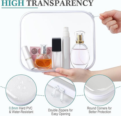 Sanwuta 6 Pcs Clear Hard Zipper Case Plastic Zipper Pouches Transparent Makeup Bag Pencil Case Pouches Toiletry Diaper Bag for Travel Toy Storage Organizer Bins(White,9.84 x 7.87 x 2 Inch)