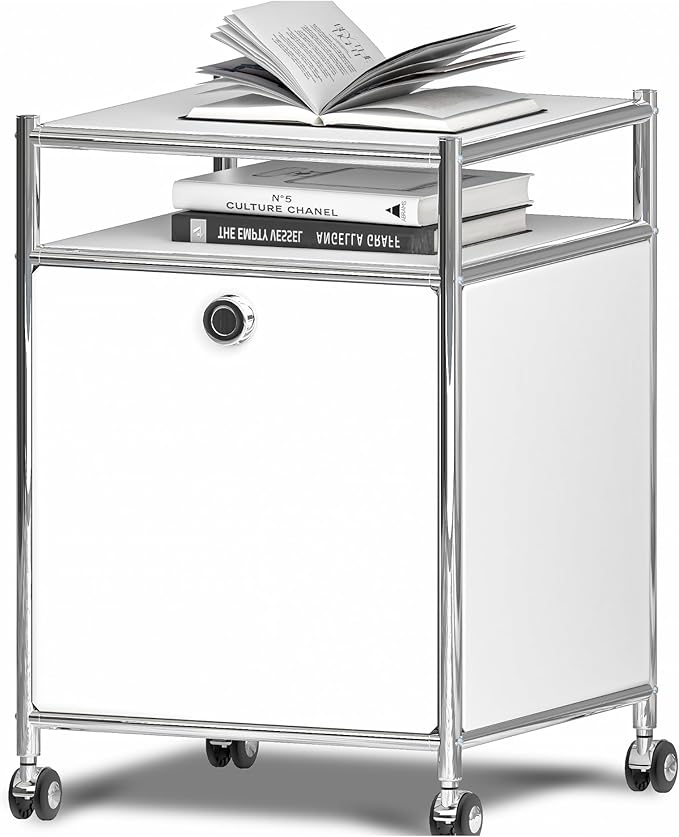 Simplink Matte Storage Cart with Flap Door, Large Capacity Storage Cart with Detachable Wheels, DIY Modern Home Furnishing, Great for Home, Office, Bedroom, Kitchen (White)