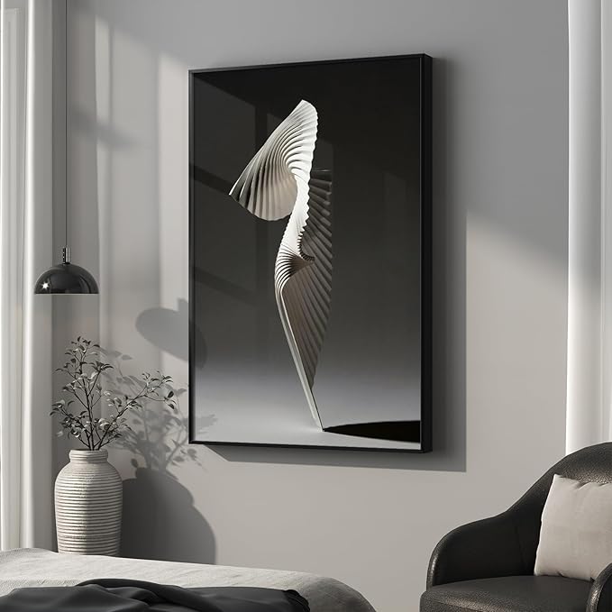 Framed Black and White Abstract Wall Art, Modern Minimalist Sculptural Geometric Prints Paintings for Walls, Contemporary Luxury Elegant Pictures for Living Room Dining Bedroom Wall Decor 24x36 In