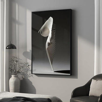 Framed Black and White Abstract Wall Art, Modern Minimalist Sculptural Geometric Prints Paintings for Walls, Contemporary Luxury Elegant Pictures for Living Room Dining Bedroom Wall Decor 24x36 In
