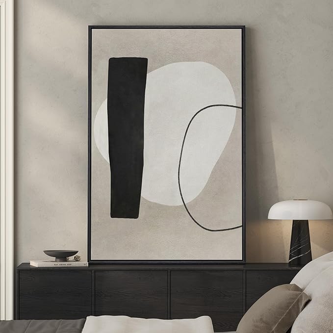Framed Neutral Black and White Abstract Wall Art, Large Modern Canvas Prints Paintings Artwork for Walls, Minimalist Neutral Canvas Pictures for Living Room Dining Bedroom Hallway Wall Decor 24x36 In