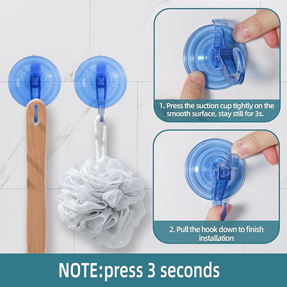 Antimbee 3 Pack Suction Hooks, Clear Suction Hangers for Shower, Bathroom, Glass, Door, Windows, Kitchen-Up to 11 lbs on Smooth Surface (Transparent Blue)