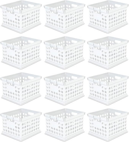 Sterilite Stackable Plastic Storage Crate Bin Organizer File Box with Handles for Home, Office, Dorm, Garage, or Utility Organization, White, 12-Pack
