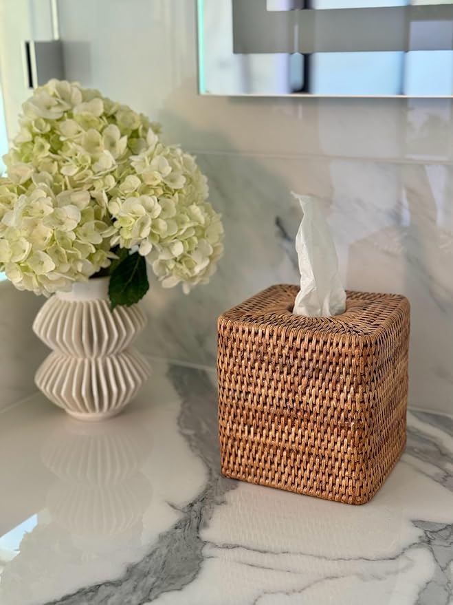 KOUBOO Tissue Box Cover–Tissue Holder, Bathroom, Kitchen, Guest Room – Elegant Decorative Tissue Box Cover, Perfect for Facial Tissues, Cube Boxes, Honey Brown