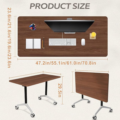 Folding Conference Table，Modular Conference Room Tables with 360° Mobile Silent Wheels, Modern Flip Top Locking Rolling Meeting Table for Office Classroom School Business Space Saving (8, 61.0in)