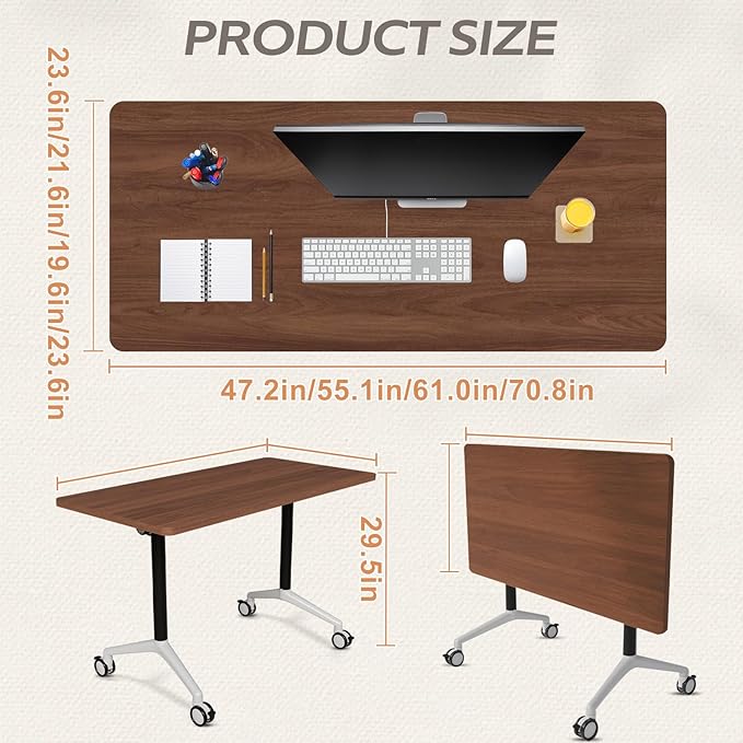Folding Conference Table，Modular Conference Room Tables with 360° Mobile Silent Wheels, Modern Flip Top Locking Rolling Meeting Table for Office Classroom School Business Space Saving (4, 55.1in)