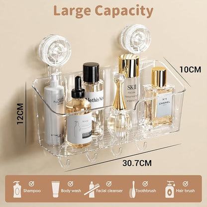 LUXEAR Clear Shower Caddy Suction Cup, No Drilling Removable Shower Shelf, Max Hold 22lbs Suction Bathroom Caddy, One Second Installation Waterproof Suction Shower Organizer for Bathroom Kitchen