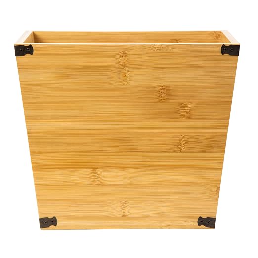 Grey Farmhouse Style Torched Wood Trash Can Waste Bin with Decorative Metal Brackets Trash Can for Bedroom,Living Room, Bathroom & Office (Bamboo Color)