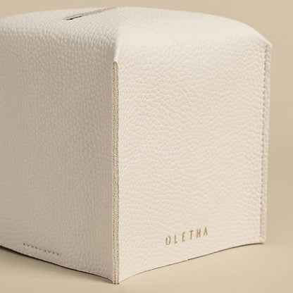 OLETHA Square Tissue Box Cover - Aesthetic Desk Decor for Room, Home & Office - Tissues Cube Boxes Holder - White, Set of 2
