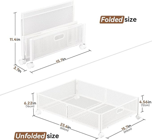 PHINOX Under Bed Storage with wheels, Under the Bed Storage Containers,Upgrade Crossed Iron Wire, Metal Rolling Underbed Storage Containers for Bedroom Clothes Shoes Blankets-2 Pack,White