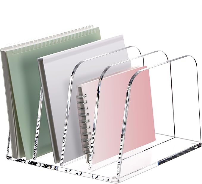 YUXUN Desk File Organizer,4-Section Clear Acrylic Desk Organizer,Vertical File Sorter Holder Organization for Office School & Classroom