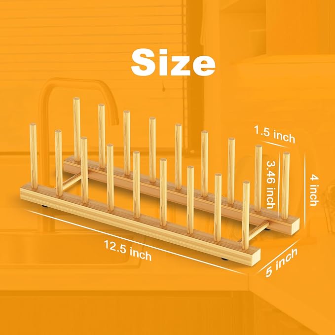 Bamboo Dish Drying Rack for Kitchen Organizer-Sturdy Plate Rack Organizer with Natural Bamboo, Dish Rack Holds Plates, Cups & Cutting Boards-Dish Drying Rack for Countertop & Cabinets（2 Pack）