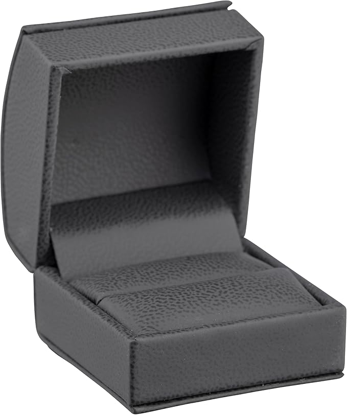 Luxury Dome-Shape Leather Ring Box - Ring Gift Box for Engagement, Proposal, Wedding Day - Jewelry Box with Cream Ribbed Outer Box & Matching Bow Ribbon - Small Ring Case for Men & Women