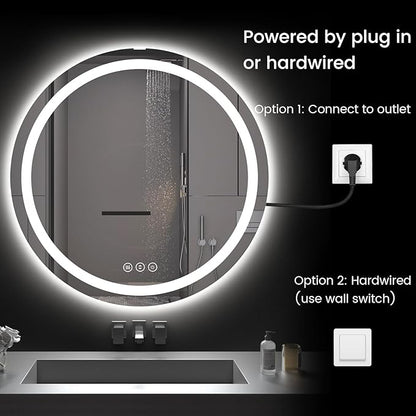 42" x 42" LED Bathroom Mirror with Lights, Backlit & Front Lighted, Wall-Mounted Vanity Mirror 3000K/4000K/6000K, Memory Functions, Anti-Fog, Dimmable Smart Mirror