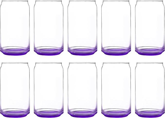 DISCOUNT PROMOS Beer Can Glasses Set of 10, 16 oz. Pint Sized, Soda Can Shape, Glassware, Purple
