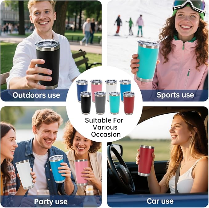 IEOVIEE 32 Pack, 20oz Stainless Steel Bulk Tumblers with Lids and Straws, Double Wall Insulated Travel Coffee Mug, Durable Powder Coated Tumbler Bulk Cup for Cold and Hot Drinks(Mixed color)
