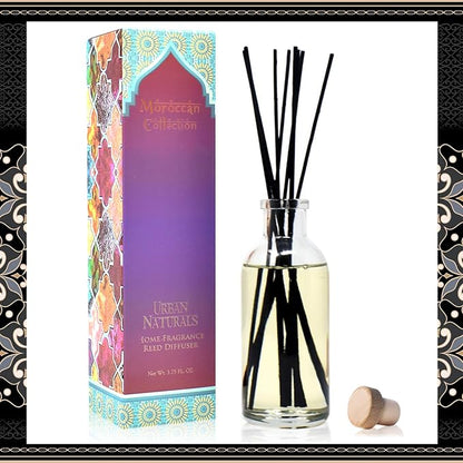 Urban Naturals Moroccan Amber Essential Oil Reed Diffuser Gift Set | Golden Silk Amber, Sun-Kissed Citron, Raw Coconut & Acai | Great Home Fragrance Gift Idea