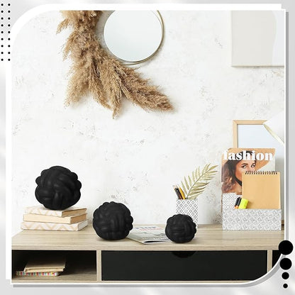 Wenqik 3 Pcs Knot Decor, Link Coffee Table Bookshelf Decor Accents, Ceramic Decorative Objects, Modern Home Minimalist Book Shelf Aesthetic Decoration, 3 Sizes (Matte Black)