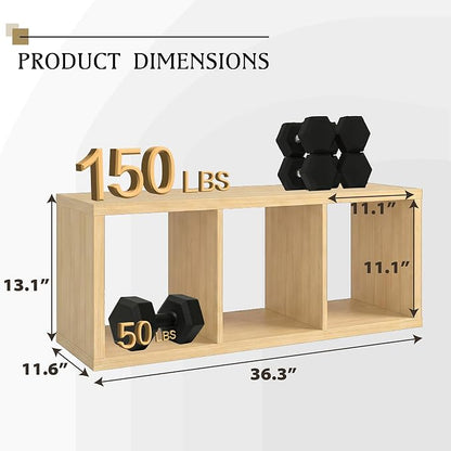 WannabeMyself【2026 Wooden Thick Frame】 3 Cube Storage Organizer with Anti-Tipping Kits, Reversible Open Back Book Shelf,Bookcase for Living Room,Bedroom,Entrance Hall,Office,11.6×36.3×13.1,Oak Color
