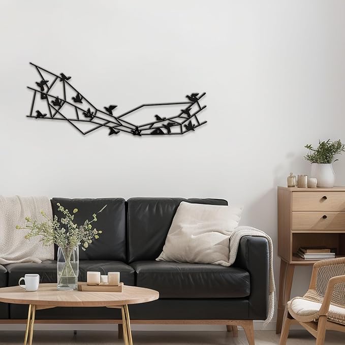 SIGNLEADER Metal Wall Art Decor Birds Perching Modern Abstract Wall Sculpture Hangings Home Decoration for Living Room, Bedroom, Bathroom, Kitchen, Outdoor - 36" Black