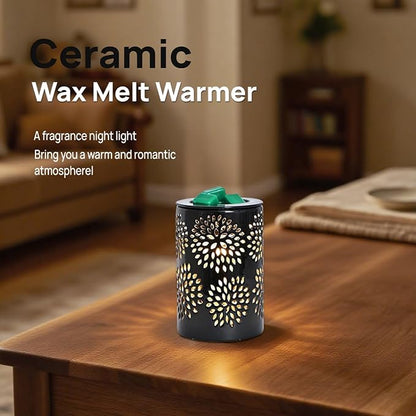ASAWASA Ceramic Wax Melt Warmer with Timer and Silicone Dish,Candle Wax Warmer for Scented Wax & Essential Oils,Ideal Gift for Home Office Kitchen(Black)