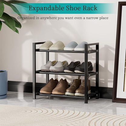 EKETE Expandable Shoe Rack,Adjustable and Stackable 3-Tier Shoe Rack Organizer, Shoe Rack for Closet,Space Saving,Metal Free Standing Shoe Rack for Entryway,Hallway,Closet Shoe Storage