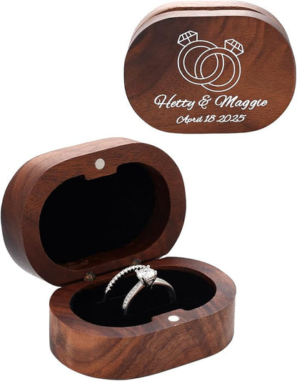 Custom4U Personalized Wooden Ring Box for Ceremony Engagement Ring Holder Box 2 Slots Vintage Wood Ring Case Wedding Jewelry Gift