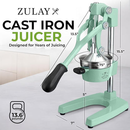 Zulay Kitchen Cast Iron Juicer - Heavy Duty Manual Juicer with Detachable Strainers for Easy Cleaning, Orange Juice Press for Citrus Fruits, Perfect for Bartenders, Juice Lovers & Health Enthusiasts