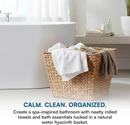 Honey-Can-Do Water Hyacinth Storage Baskets - Durable Wicker Basket with Handle for Organizing Home Essentials, Ideal for Pantry Organizers and Storage & Blanket Basket, Large, 15"x15"x12", Natural