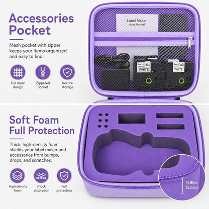 Case Compatible with DYMO Label Maker LabelManager 160/280 Portable Label Maker, Label Printer Storage Organizer for AC Adapter, Tape Cartirdges and More Accessories(Box Only) (Purple)