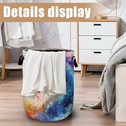 Colorful Dragon Laundry Basket, Foldable Waterproof Laundry Hamper Tote Bag Dirty Clothes Storage Bucket Toy Organizer for Bathroom/Laundry/Bedroom 15.7"x19.6"