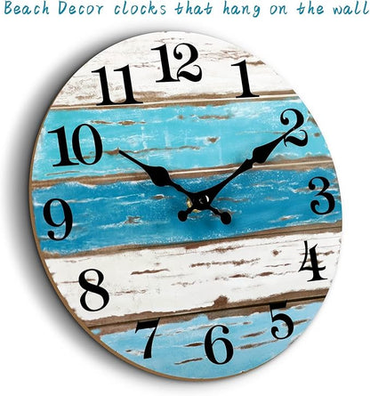 CHYLIN Wall Clock - Beach Themed Blue Wall Clocks Battery Operated Silent Non-Ticking, Coastal Nautical Clock Decorative for Home Kitchen Living Room Office Bathroom Bedroom(10 Inch)